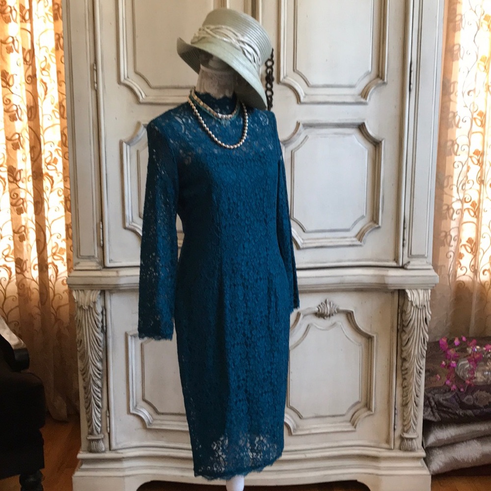 ADRIANNA PAPELL Teal Lace Dress SIZE 10 PETITE NWT - Picture 2 of 8